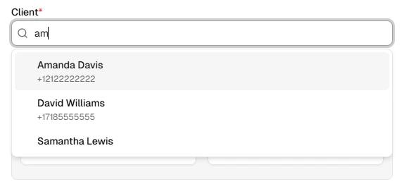 Select a client for the appointment