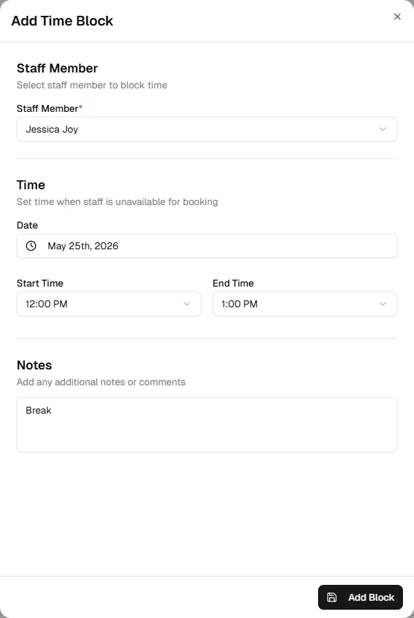 Add Block form