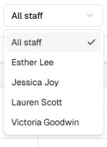 Staff filter dropdown on the calendar