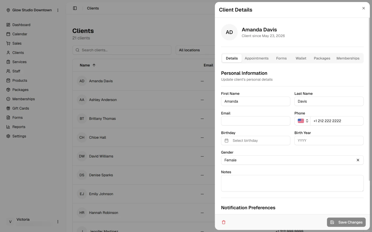 Add client drawer with profile fields