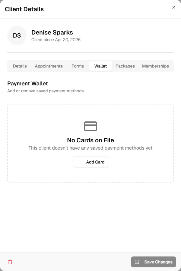 Saved cards in the client wallet