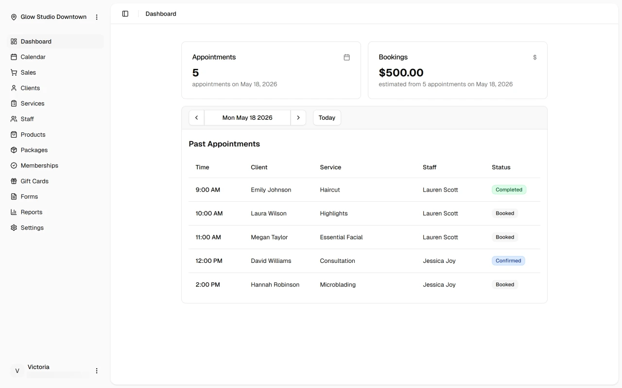 DaySpark dashboard with daily metrics and agenda