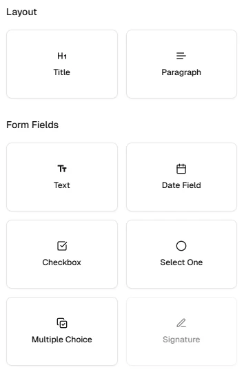 Form field types in the designer