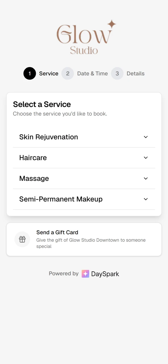 Send a gift card button on mobile booking page