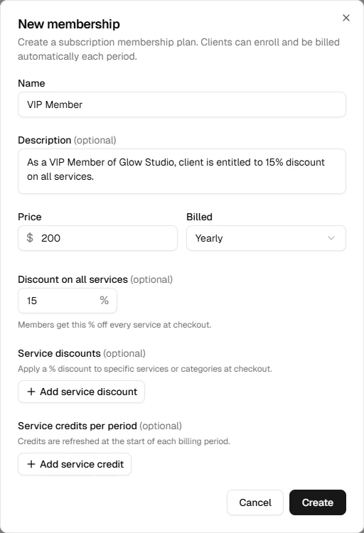 New membership dialog