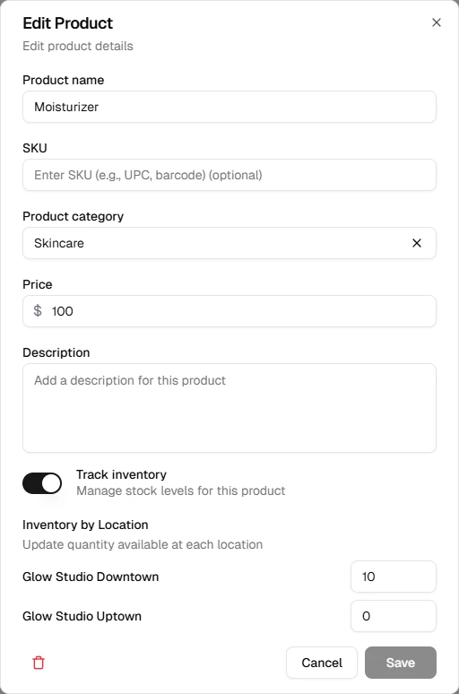 Edit product dialog