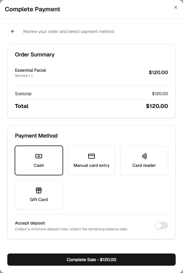 Payment method options at checkout