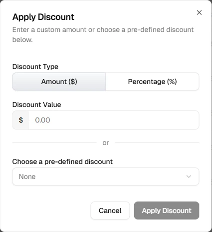 Add discount dialog at checkout
