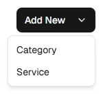 Services page with Add New menu