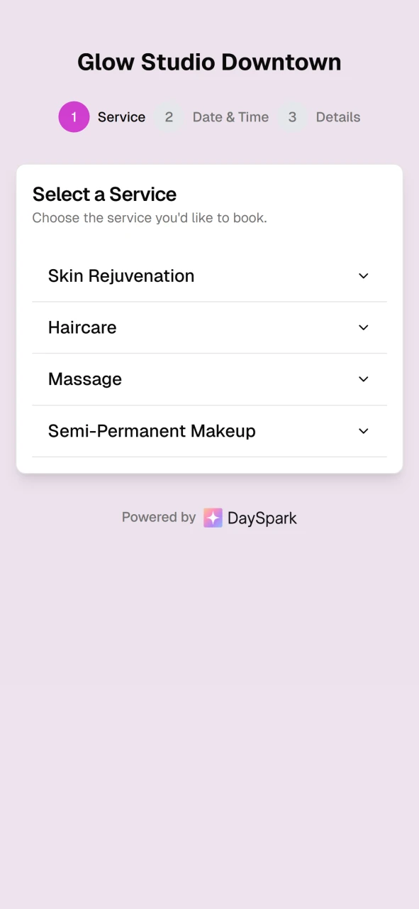 Brand color applied on the mobile booking page