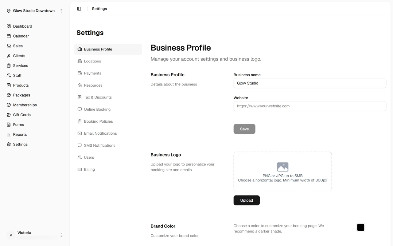 Business profile settings