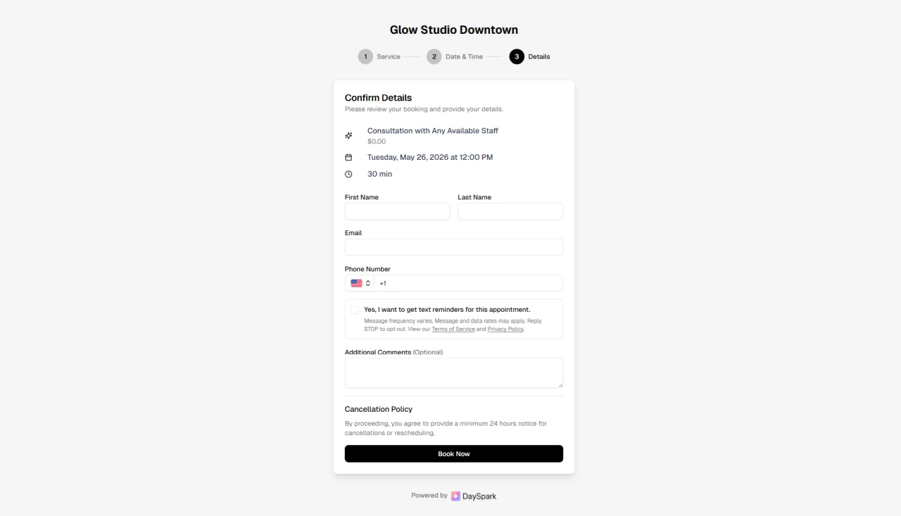 Cancellation policy shown during online booking