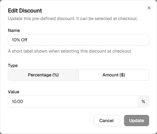 Add percentage discount dialog