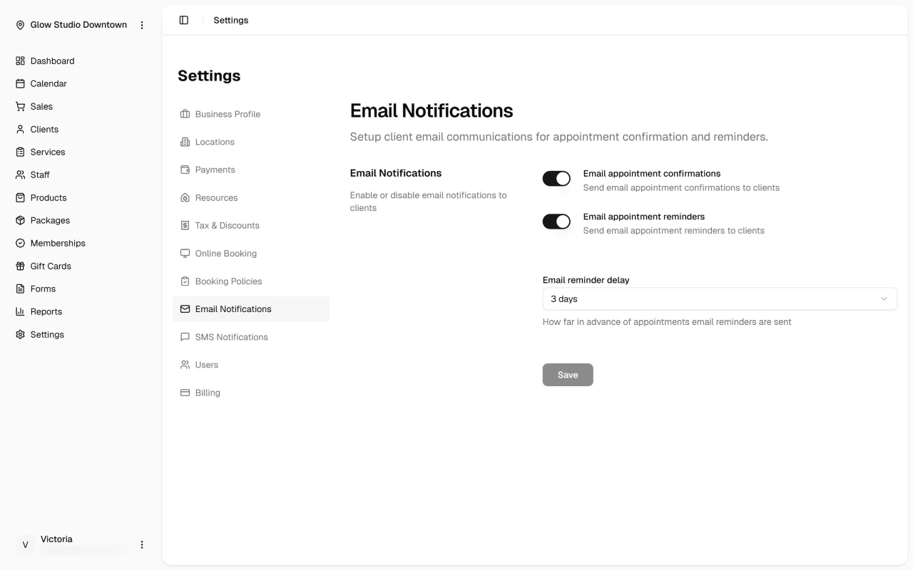 Email notification settings