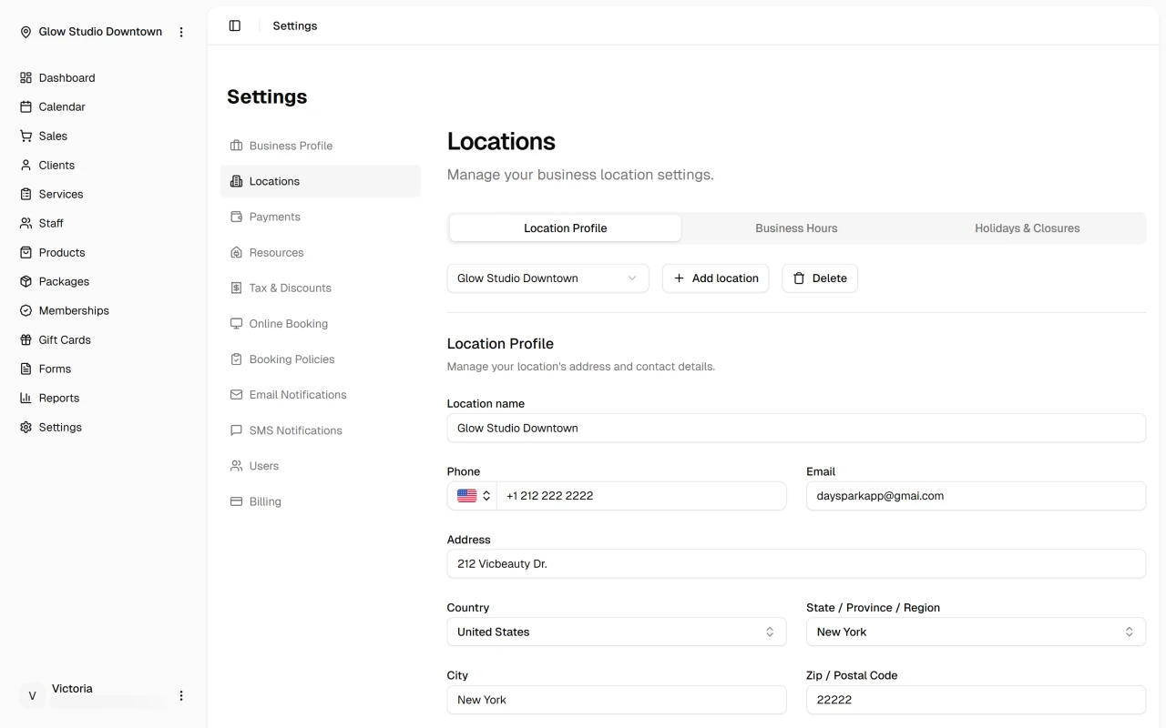 Locations settings list