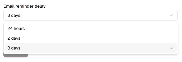 Email reminder delay setting