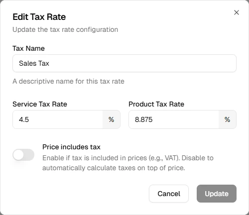 Add tax rate dialog