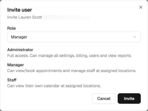 Invite user dialog