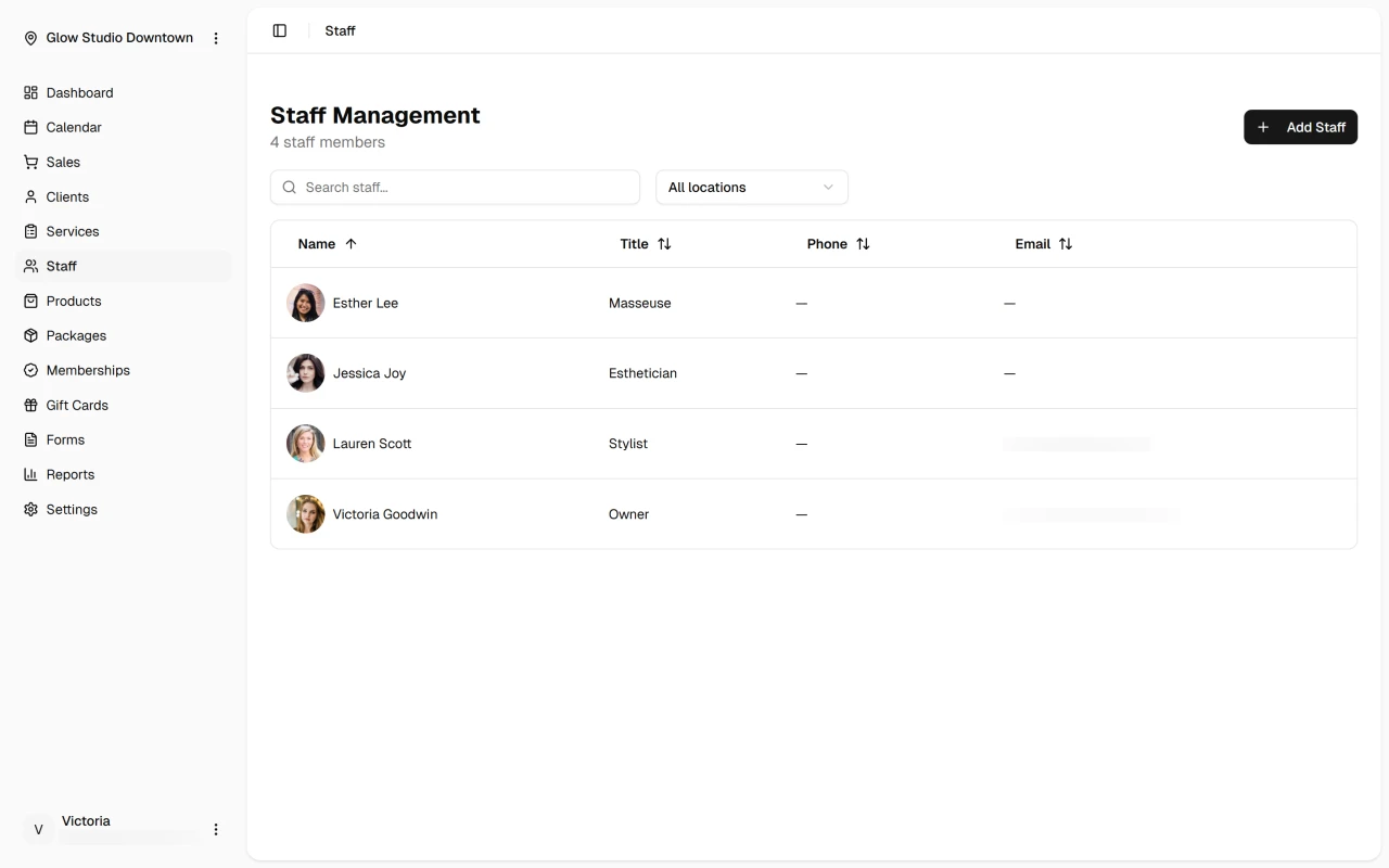 Staff list and profile tabs