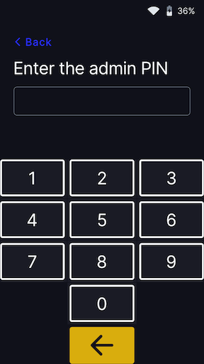 WisePOS E admin PIN screen