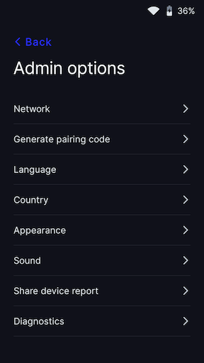 WisePOS E settings menu